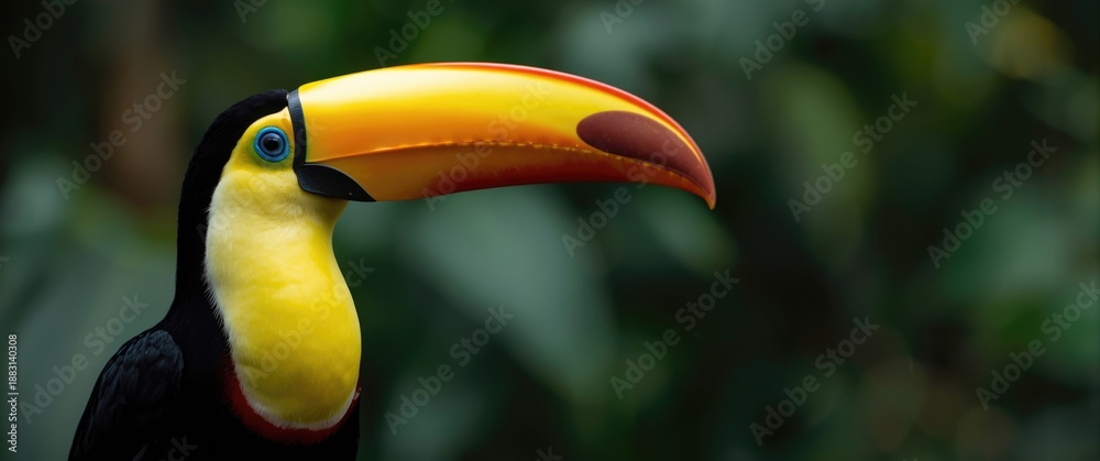Fototapeta premium The Keel-billed toucan (Ramphastos sulfuratus), known as sulfur-breasted or rainbow-billed toucan, is a colorful species from Latin America