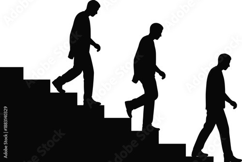 Set of 4 descending staircase silhouette icons showing motion sequence, ideal for animation, ergonomics, and lifestyle design themes.