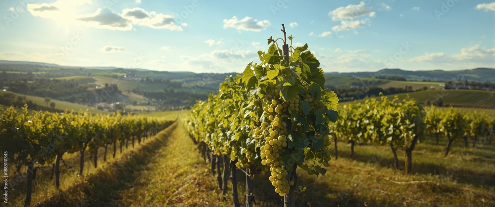 Obraz premium Region's summer vineyards located between villages