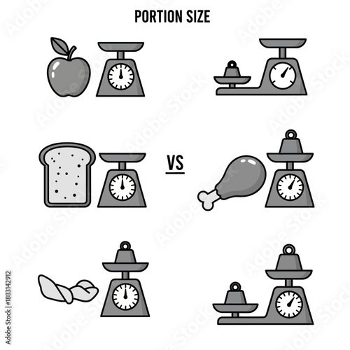 Nutrition Comparison: Comparing Food Portions And Serving Sizes On Weight Scales For Dietary