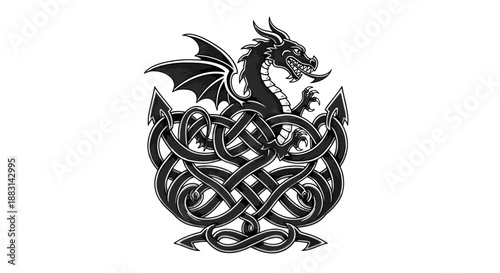 Dragon Celtic Knot Design Art.