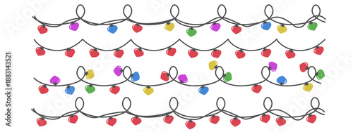 Red and colorful hearts hanging on strings. Valentines Day garlands set. Hearts decorations, pennants. Valentine party lights and flags. Vector flat garlands collection