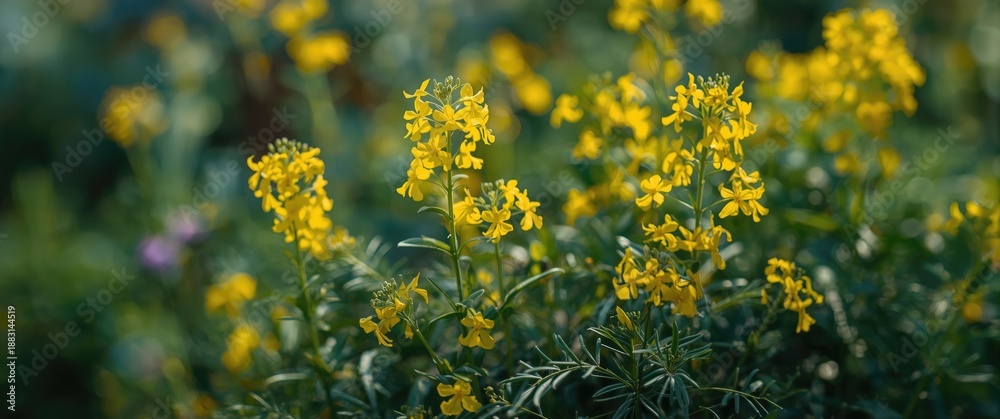 Obraz premium Yellow-flowered plants in the garden