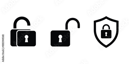 Lock and shield icons vector security and protection symbols