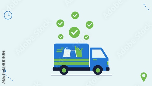 Online Groceries Delivery Truck Arriving: Fast, Reliable, And Convenient Shipping Service