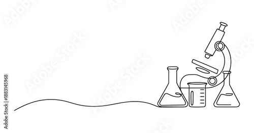 Black and White Line Laboratory Glassware Setup with Condenser flask beaker