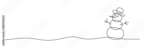 Black Line Snowman with Hat and Twig Arms on White Background winter line black and white scarf