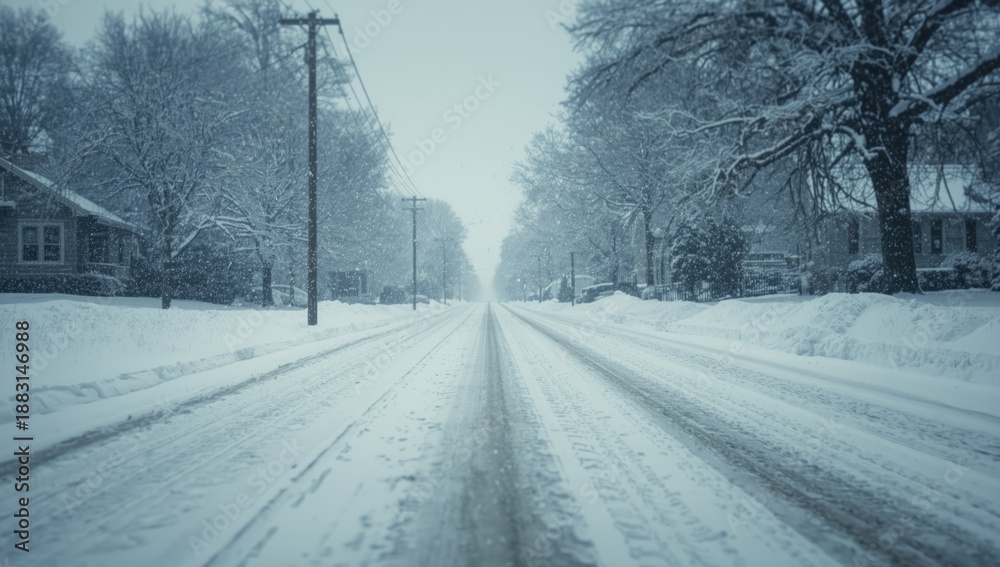 Fototapeta premium Winter weather with heavy snowfall in Washington DC vicinity, urban landscape under snow cover