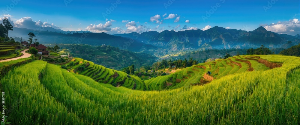 Fototapeta premium Northern Vietnam's Mu Cang Chai: Scenic terraced rice fields in Yenbai