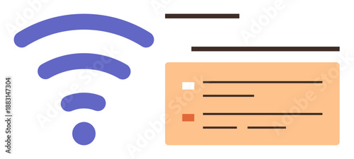 Communication, connectivity, data sharing, wireless internet, technology concepts, online access. wireless signal and data box with lines and details. Communication and connectivity concept