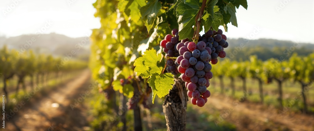 Naklejka premium Saint Emilion vineyard with ripe red Merlot grapes before harvest