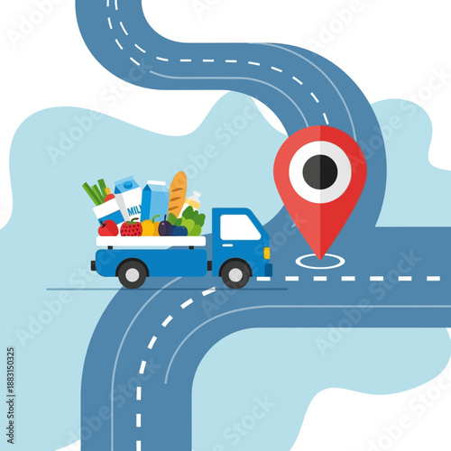 Online Grocery Delivery Service Delivering Fresh Produce To Customers With Navigation And Route