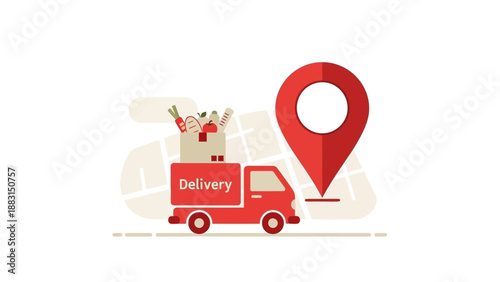 Online Grocery Delivery Truck Pinpointing Location to Deliver Fresh Food Anywhere Easily