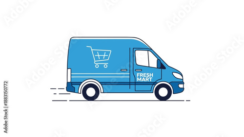 Online Grocery Delivery Van: Fresh Market Shopping Cart Symbolism And Modern Logistics