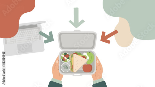 Online Lunch: A Digital Age Illustration Depicting Healthy Meal Choices for Busy People