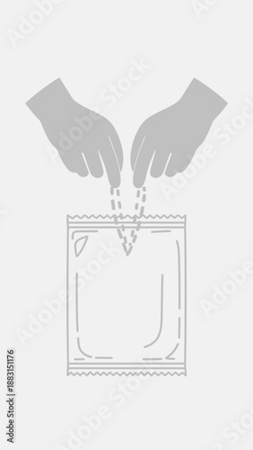 Opening Granular Packets With Hands And Dotted Lines Symbolizing Easy Tear