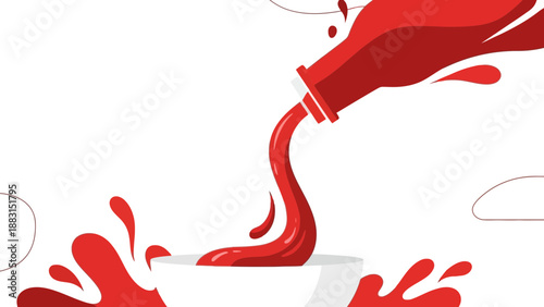 Red Sauce Is Poured Into A Bowl With Artistic Splashes And Minimalistic Design