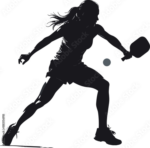 Black and White Pickleball Player Silhouette in Minimalist Style