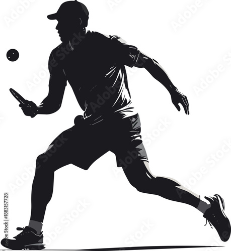 Black and White Pickleball Player Silhouette in Minimalist Style