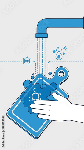 Sanitizing Kitchen Tools Conceptual Illustration For Culinary Hygiene And Safety
