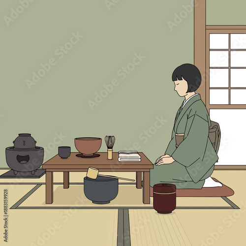 Serene Japanese Tea Ceremony: A Moment of Tranquility and Mindfulness in a Traditional Setting