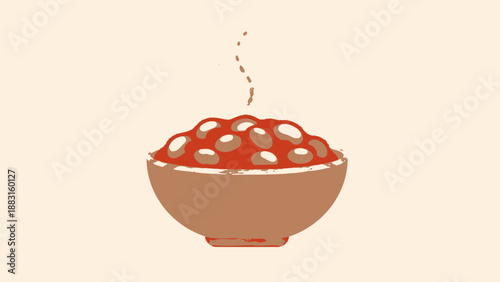 Steaming Baked Beans Served in a Bowl, A Simple And Delicious Illustration