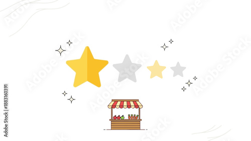 Shop Rating with Stars and Fruits Representing Positive Feedback and Satisfaction