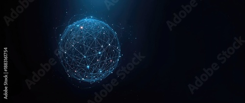 Network data sphere featuring lines and dots, space view, artistic style, photo background, selective focus applied