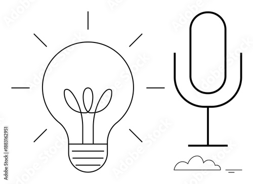 Creativity concept. Creativity ed by a lightbulb and a microphone, ideas and communication. Creativity enhances innovation and effective engagement. For branding, podcasts, brainstorming, media