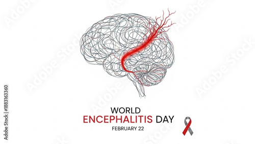 World encephalitis day brain awareness red ribbon illustration