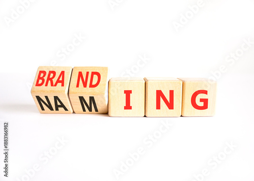 Branding or naming symbol. Concept words Branding Naming on beautiful wooden blocks. Beautiful white background. Business branding or naming concept. Copy space.