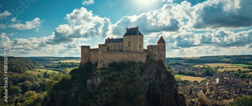 Landscape view of Beynac Castle city, France, showcasing old architecture and tourism