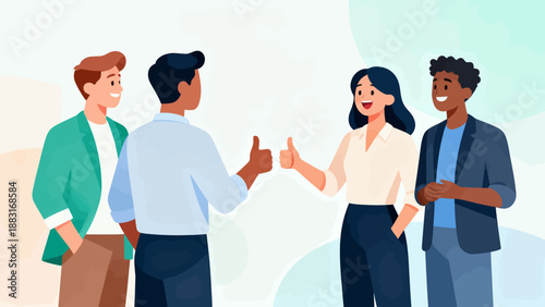 A group of people are smiling and giving thumbs up to each other. Concept of positivity and camaraderie among the group