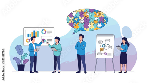 Diverse Business Team Collaborating in a Modern Office Environment innovation team collaboration vector