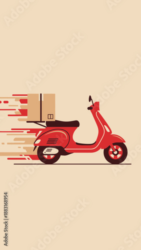 Swift Delivery Service Depicted With a Classic Red Scooter Delivering a Package Rapidly