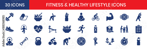Fitness Healthy Lifestyle Fill Color Icon Set