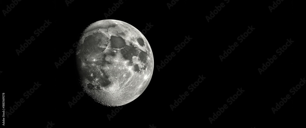Obraz premium The Moon Closeup on a Night Sky Background, Isolated in Space, Nature, and Light, Black Moon Science