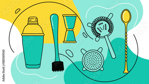Stylish Cocktail Tools Illustration: A Modern and Elegant Drink Preparation Design