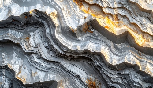 Aerial view of abstract marble pattern with wavy layers and golden accents in a luxurious environment