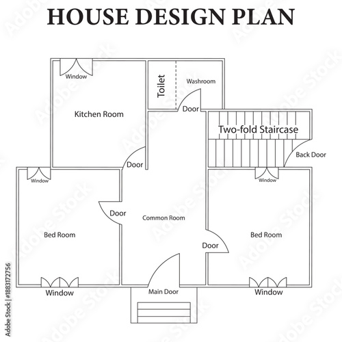 House plan icon. Representation of a dwelling design. building plan, house illustration. Small private house - top view plan. A beautiful house plan at the lowest cost. House design line drawing. 