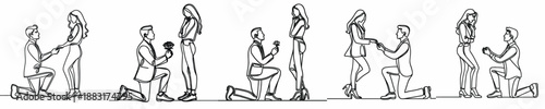 line art of a man proposing to his partner on Valentine Day