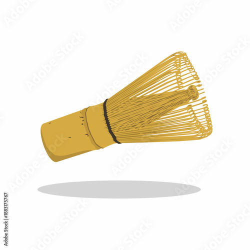 Japanese matcha green tea whisk vector. Hand whisk tea with bamboo. Traditional asian drink preparation. Healthy lifestyle and zen culture.