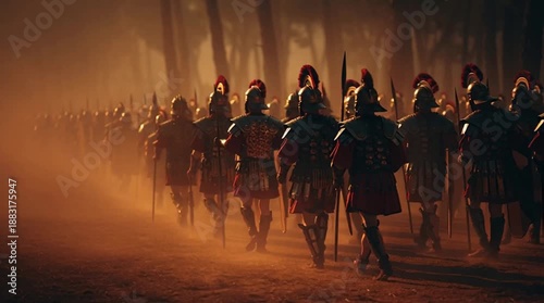 Medieval Knights Marching through Forest.