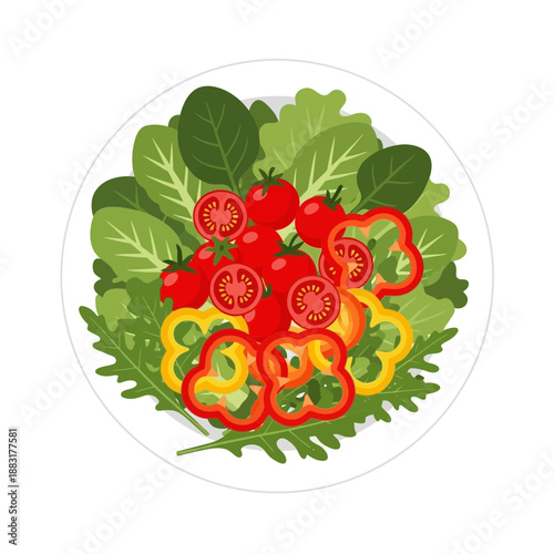 Vibrant And Fresh Vegetarian Salad Arrangement Displayed On A White Plate Against a White Background