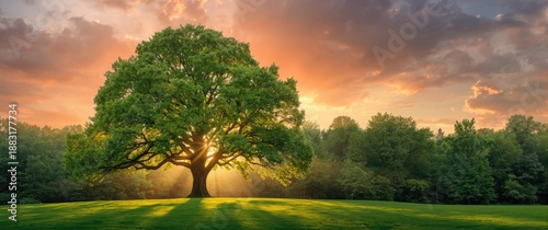 Viewing the tree among forest at sunset time in summer, nature, wood, background, light, leaf, sunlight, forest landscape