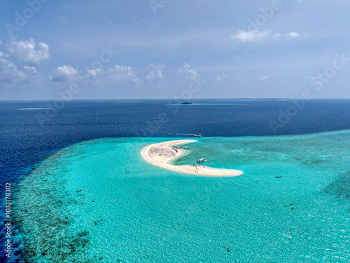 Aerial View of Tropical Sandbank and Turquoise Lagoon, Maguhdhuvaa Island, Gaafu Dhaalu Atoll, Maldives