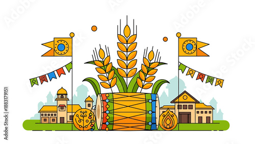 Celebrating harvest with festive decorations and golden wheat