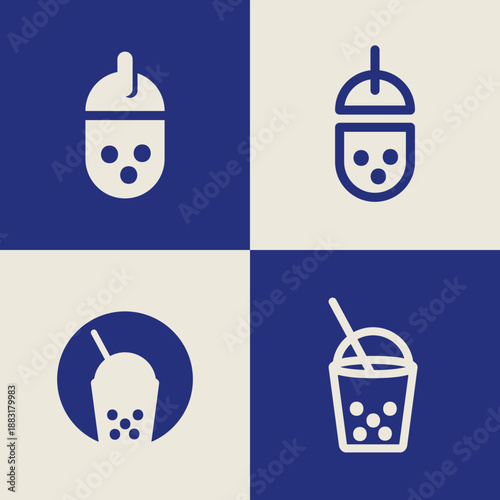 Colorful Simple Boba Drink Logo Bundle with Creative Style for Bubble Tea Shop, Cafe, and Beverage Branding