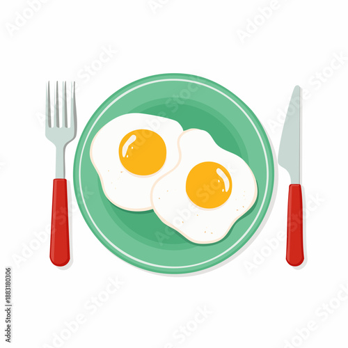 Petit-déjeuner minimaliste : œufs au plat sur assiette verte