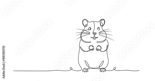 Continuous line drawing of a cute hamster with whiskers. No editable strokes